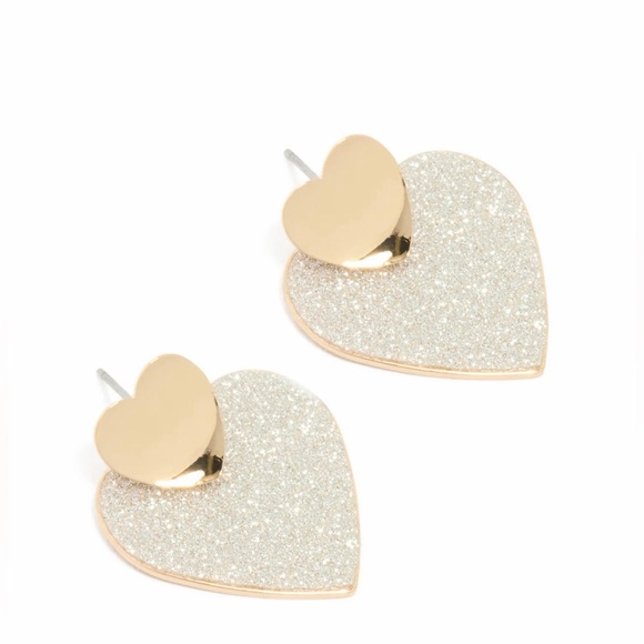 🆕 Gold Glitter Heart Paper Drop Earrings - Picture 2 of 3